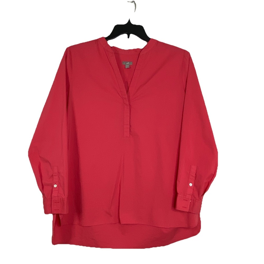 J JILL Womens Top Large Pink Popover Long Sleeve Stretch Minimalist Casual Shirt